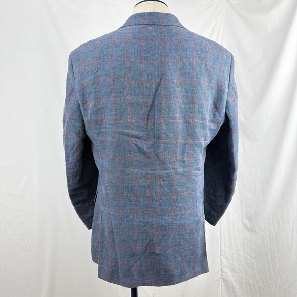 Paul Fredrick Linen Blazer Sport Coat Mens Size 43R Blue Plaid Jacket - Picture 4 of 16